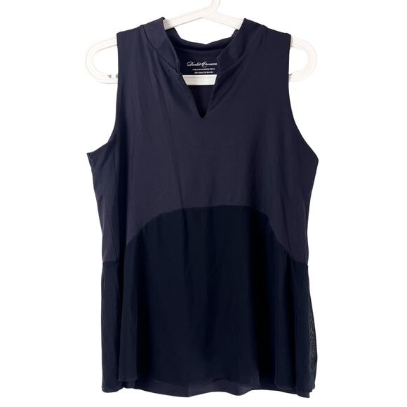 NEW Denise Cronwall Sleeveless Tennis Golf Top Navy Mesh Hem Women’s Large - Picture 3 of 7